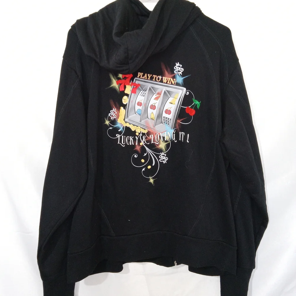 Y2K Lucky Girl Graphic Zip Hoodie Black Retro Size 2X Bradford Exchange - Picture 3 of 8